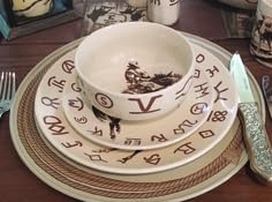 Broncs & Brands 12 Piece Dinnerware Set of Four Place Settings, Including Dinner Plates, Salad Plates, and Dinner Bowls