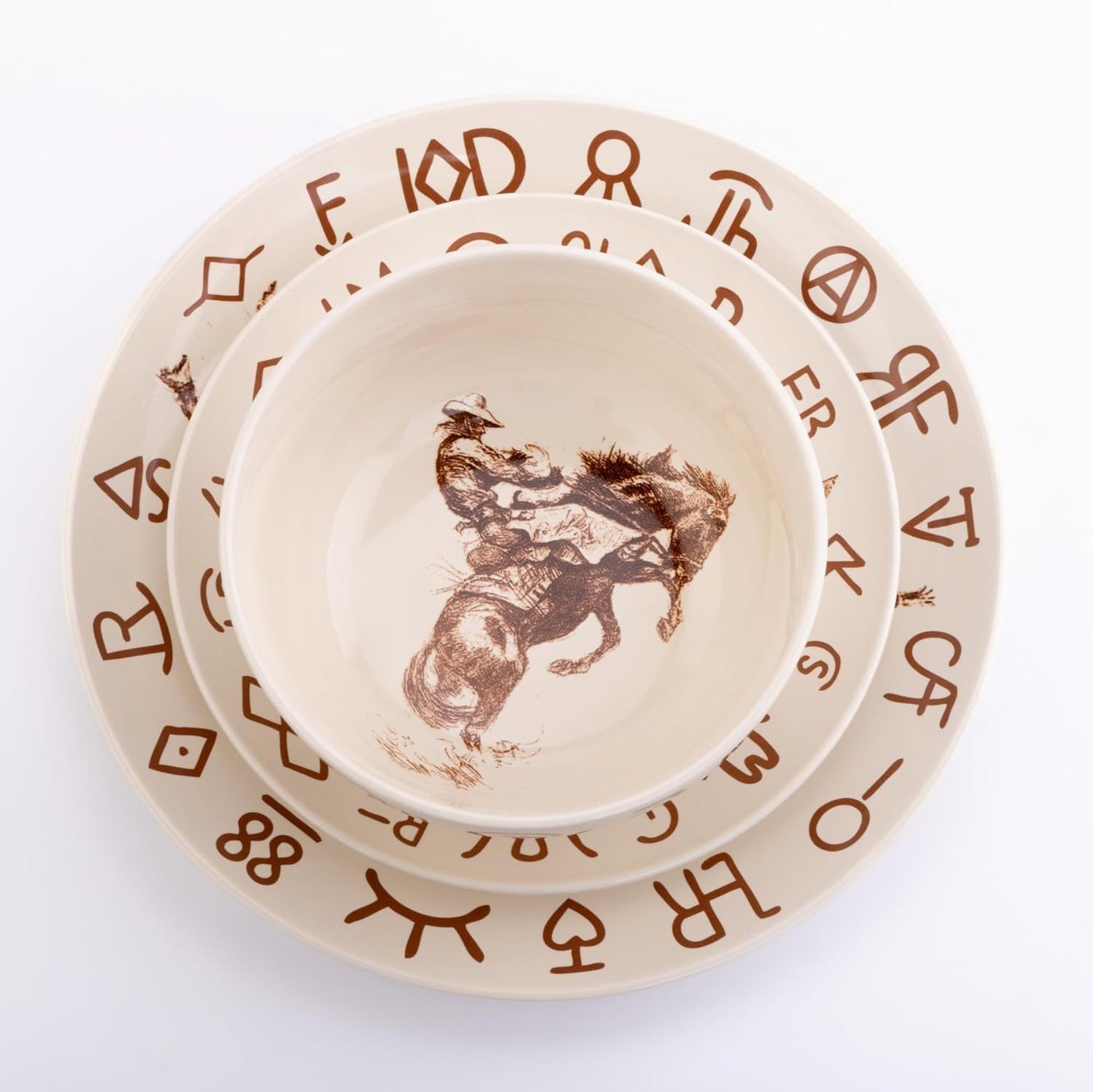 Broncs & Brands 12 Piece Dinnerware Set of Four Place Settings, Including Dinner Plates, Salad Plates, and Dinner Bowls